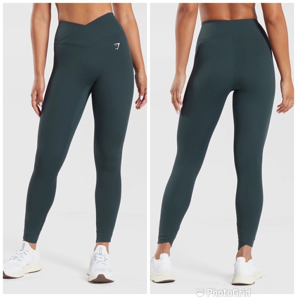 GYMSHARK Crossover Leggings Workout Running Gym Darkest Teal Size XS New - Picture 2 of 9